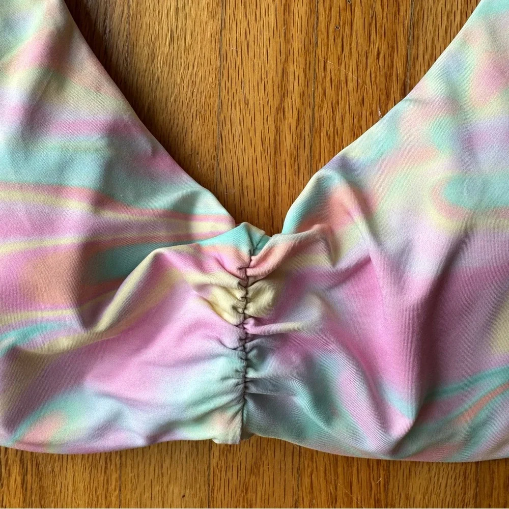 Lands End Pastel Rainbow Swirl V-Neck Bikini Top - Picture 7 of 13